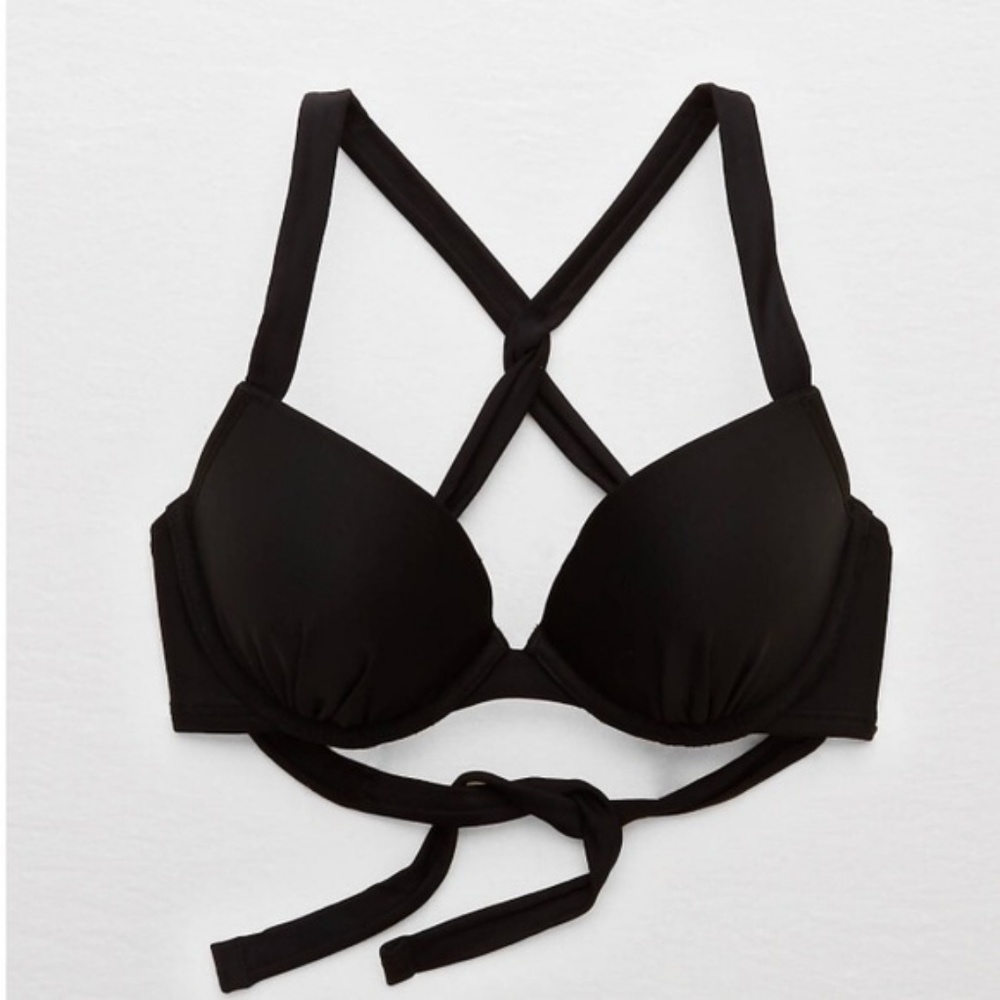 Aerie Swim Black Brooke Push Up Bikini Top